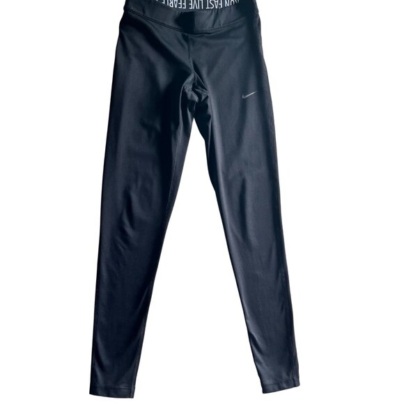Nike Womens XS Black Dri-Fit Leggings With "Run Fast Live Fearless" Waistband - Picture 2 of 9